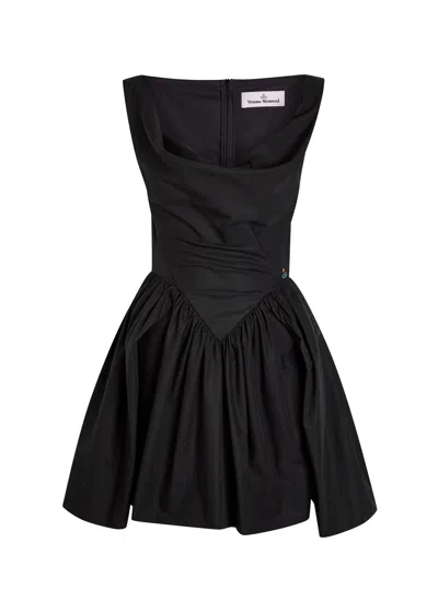 Vivienne Westwood Sunday Logo-embroidered Cotton-poplin Mini Dress In Black