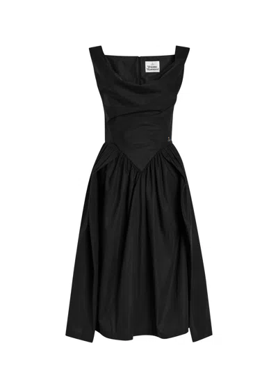 Vivienne Westwood Sunday Logo-embroidered Cotton-poplin Midi Dress In Black