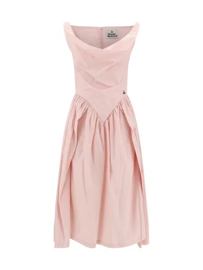 Vivienne Westwood Sunday Gathered Cotton-poplin Midi Dress In Pink