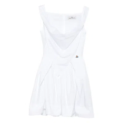 Vivienne Westwood Draped Midi Dress With Fitted Bodice And Gathered Skirt In White