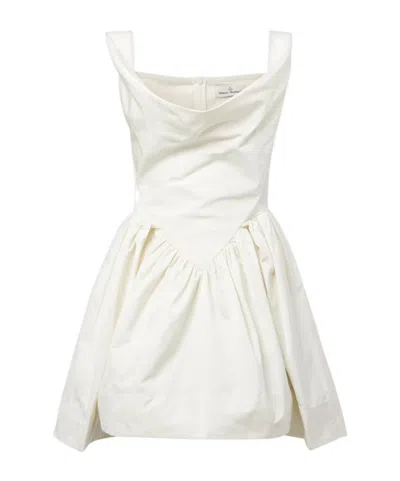 Vivienne Westwood Draped Midi Dress With Fitted Bodice And Gathered Skirt In White