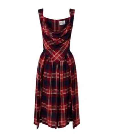 Vivienne Westwood Sunday Tartan Draped Bustier Dress In Red