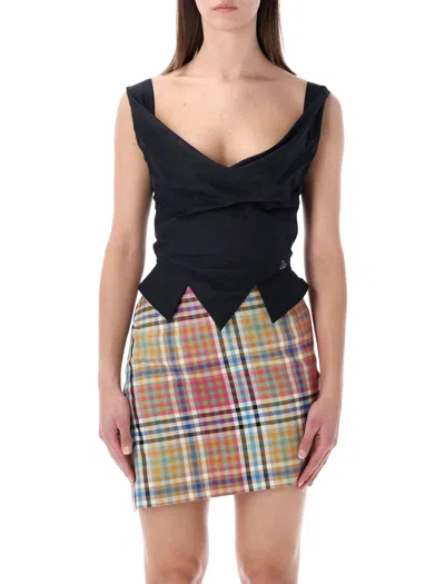 Vivienne Westwood Sunday Black Sleveless Top With Ring Neckline With Draping And Pointed Hem In Cotton Woman In Blue