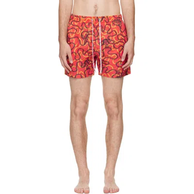 Vivienne Westwood Orb Monogram Polyamide Swimming Trunks With Elasticated Waist In Orange