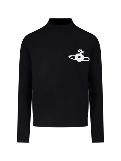 Vivienne Westwood Fitted Crewneck Sweater With Intarsia Logo Detail In Black