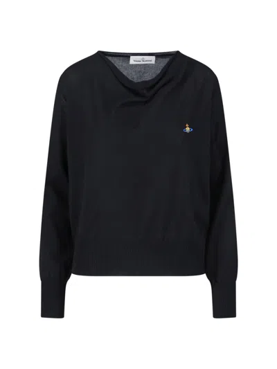 Vivienne Westwood Knit Sweater Crew Neck Embroidered Detail In Black
