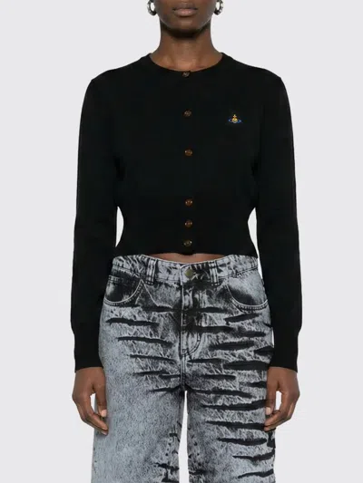 Vivienne Westwood Cropped Cardigan With Distinctive Buttons And Embroidered Emblem In Black