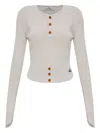 Vivienne Westwood Sleeve Button Cropped Ribbed Top In Neutral