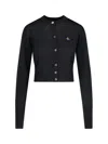 Vivienne Westwood Bea Black Cropped Cardigan With Round Neck And Front Orb Embroidery In Cotton Woman In Black