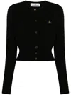 Vivienne Westwood Bea Black Cardigan With Orb Embroidery And Branded Button In Cotton And Cashmere Woman In Black