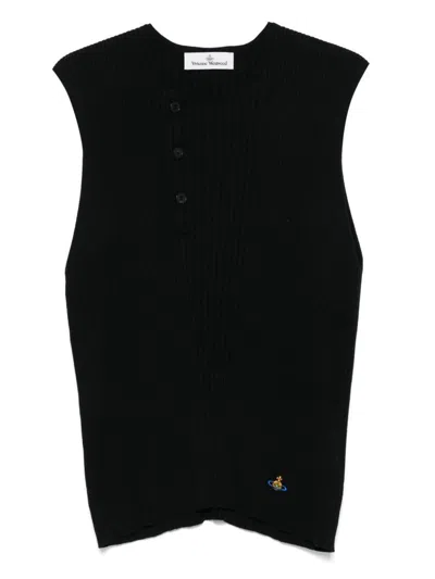 Vivienne Westwood Ribbed Sleeveless Crewneck Button Detailing In Black