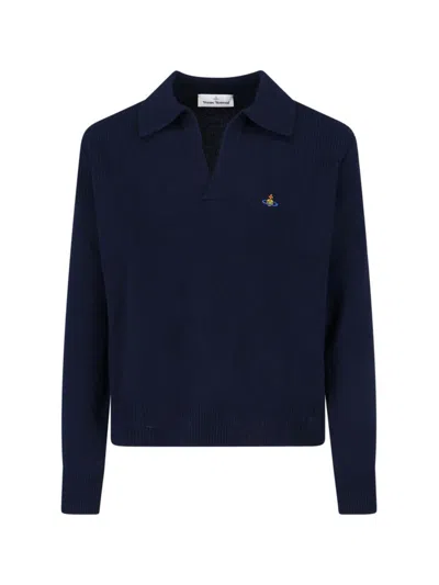 Vivienne Westwood Crewneck Sweater Long Sleeves Ribbed Trims In Blue