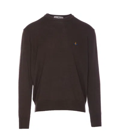 Vivienne Westwood Crewneck Sweater With Ribbed Cuffs And Hem In Brown