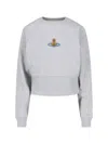 Vivienne Westwood Cropped Cotton Sweatshirt With Raglan Sleeves In Grey