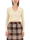 Vivienne Westwood Off-white Bea Cropped V-neck Sweater In White
