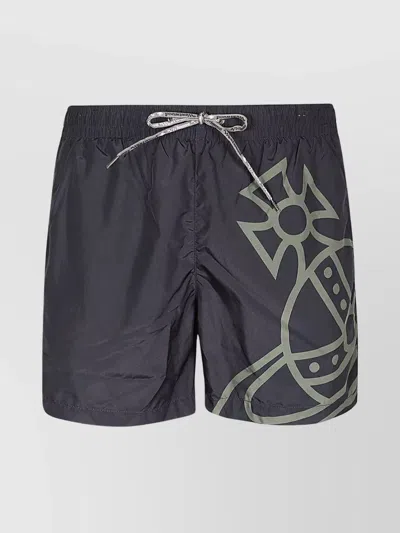 Vivienne Westwood Navy Line Orb Swim Shorts In Blue