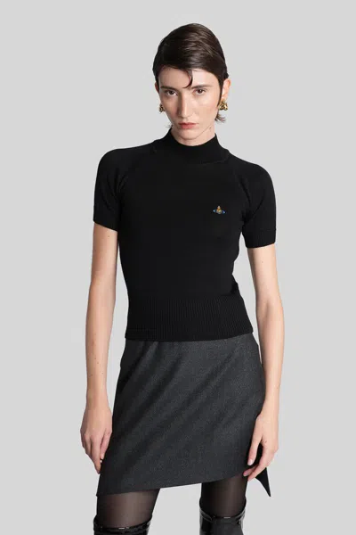 Vivienne Westwood Fitted Short Puff Sleeve Sweater With Embroidered Emblem In Black