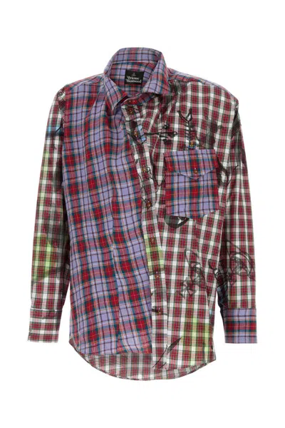 Vivienne Westwood Mens Multi Chaos Asymmetric Cotton Shirt In Red