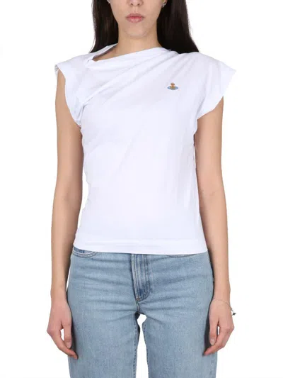 Vivienne Westwood Draped Design T-shirt With Cap Sleeves In White