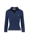 Vivienne Westwood Ribbed Collared Top Short Sleeves In Blue