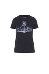 Vivienne Westwood Classic Black T-shirt With Iconic Orb Print In Blue