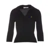 Vivienne Westwood Ribbed Texture V-neck Polo With Long Sleeves In Black