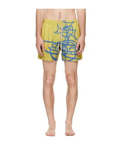 Vivienne Westwood Taffeta Swim Trunks In Gold