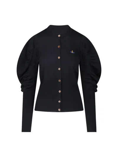 Vivienne Westwood Tailored Black Cardigan With Voluminous Sleeves And Logo Detail