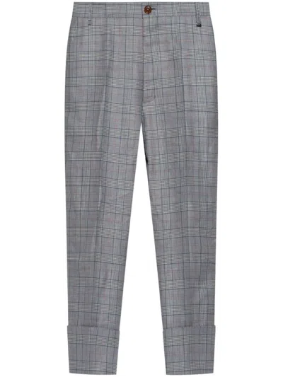 Vivienne Westwood Tailored Cropped Trousers With Grey Check Pattern In Gray