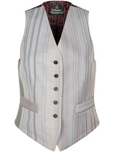 Vivienne Westwood Tailored Waistcoat With Vertical Stripes And Abstract Back In Gray