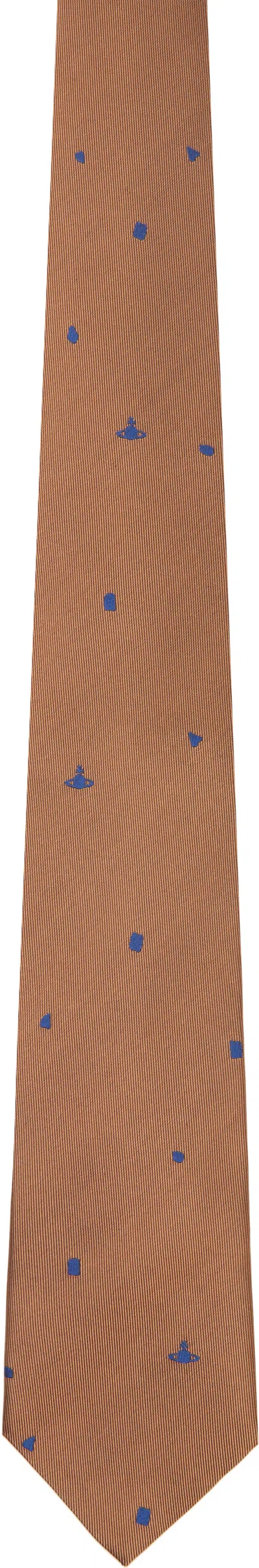 Vivienne Westwood Tan Silk Orb Tie In Brown
