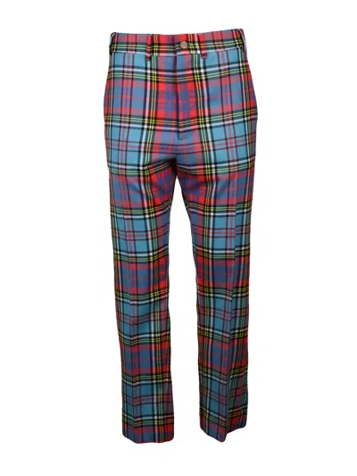 Vivienne Westwood Tapered Plaid Trousers In Sky Blue And Fuchsia In Multi