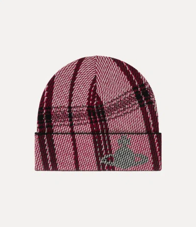 Vivienne Westwood Tartan Beanie Bi Tartan Red Os-u Unisex In Pink