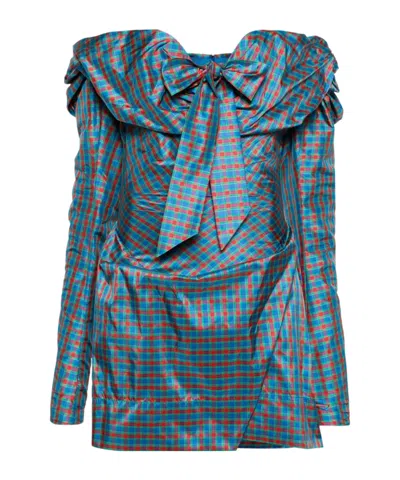 VIVIENNE WESTWOOD TARTAN-CHECK OFF-SHOULDER MINIDRESS