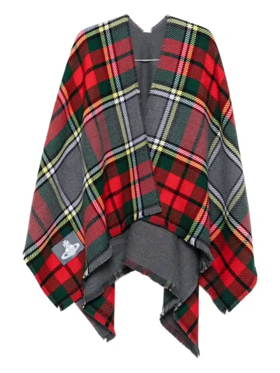 Vivienne Westwood Tartan Fringed Poncho In Multi