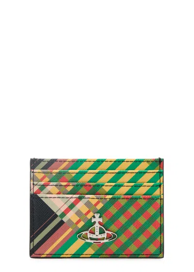 Vivienne Westwood Tartan Leather Card Holder In Green