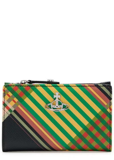 Vivienne Westwood Tartan Leather Wallet In Green