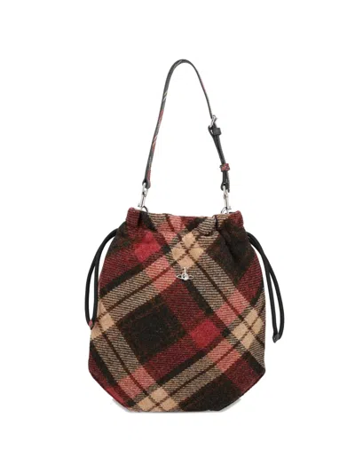 VIVIENNE WESTWOOD TARTAN-PATTERN DRAWSTRING CLUTCH BAG