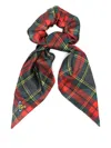Vivienne Westwood Logo-embroidered Tartan Silk Scrunchie In Green