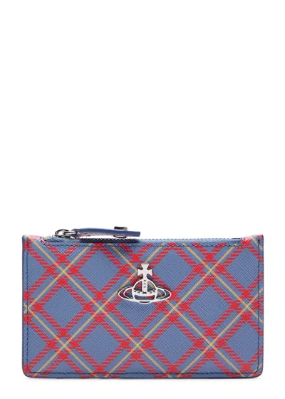 Vivienne Westwood Tartan-print Leather Card Holder In Blue