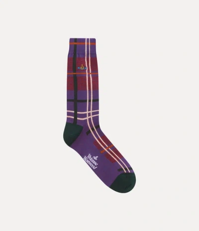 Vivienne Westwood Tartan Sock Tartan Purple 6-8 Unisex In Blue