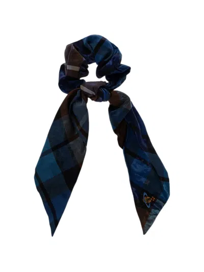 Vivienne Westwood Tartan-print Knotted Hair Scrunchie In Blue