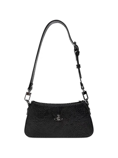 Vivienne Westwood Tasha Orb Snakeskin-effect Shoulder Bag In Black