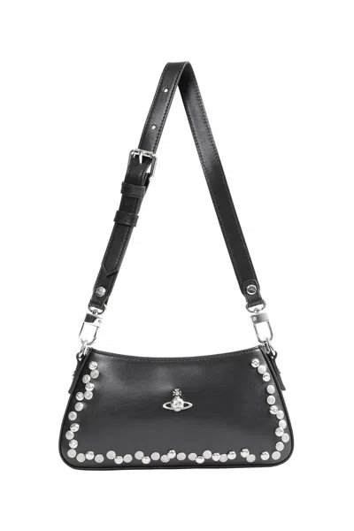 Vivienne Westwood Tasha Logo-embellished Studded Leather Shoulder Bag In Black