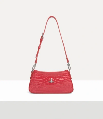 Vivienne Westwood Tasha Shoulder Phone Bag Emboss Croc Leather Coral In Orange