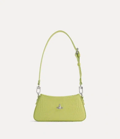 Vivienne Westwood Tasha Shoulder Phone Bag Emboss Croc Leather Lime-green