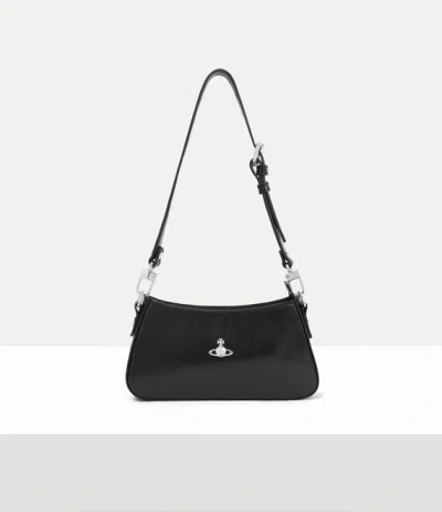 Vivienne Westwood Tasha Shoulder Phone Bag Shiny Veget Tanned Black