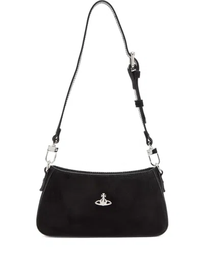 Vivienne Westwood Tesha Suede Shoulder Bag With Adjustable Strap In Black