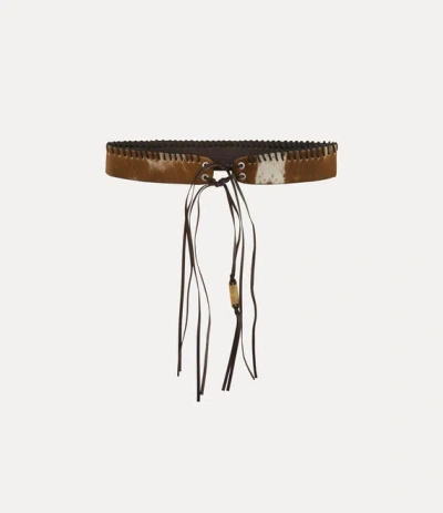 Vivienne Westwood Tassel Tie Belt Haircalf Leather White-brown One Size Unisex In Burgundy
