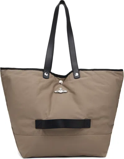 Vivienne Westwood Taupe Utility Small Shopper Tote In Brown